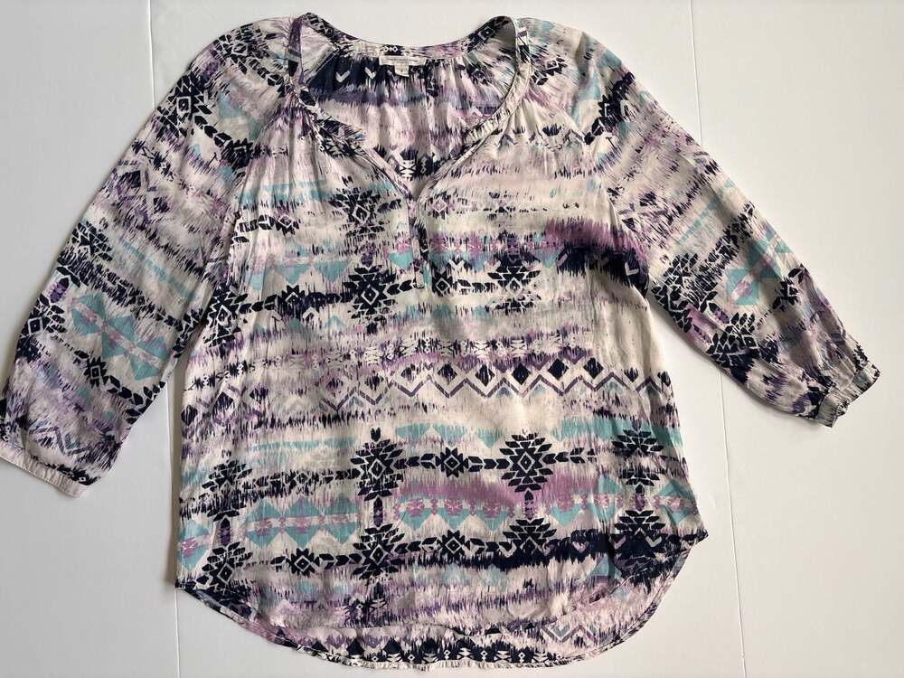 Beachlunchlounge Women's Abstract Ikat Print 3/4 Sleeve Blouse